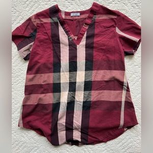 Meaneor Plaid Maroon v-neck tunic